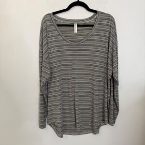 Athleta Striped Long Sleeve V Neck Relaxed Fit Top XLT